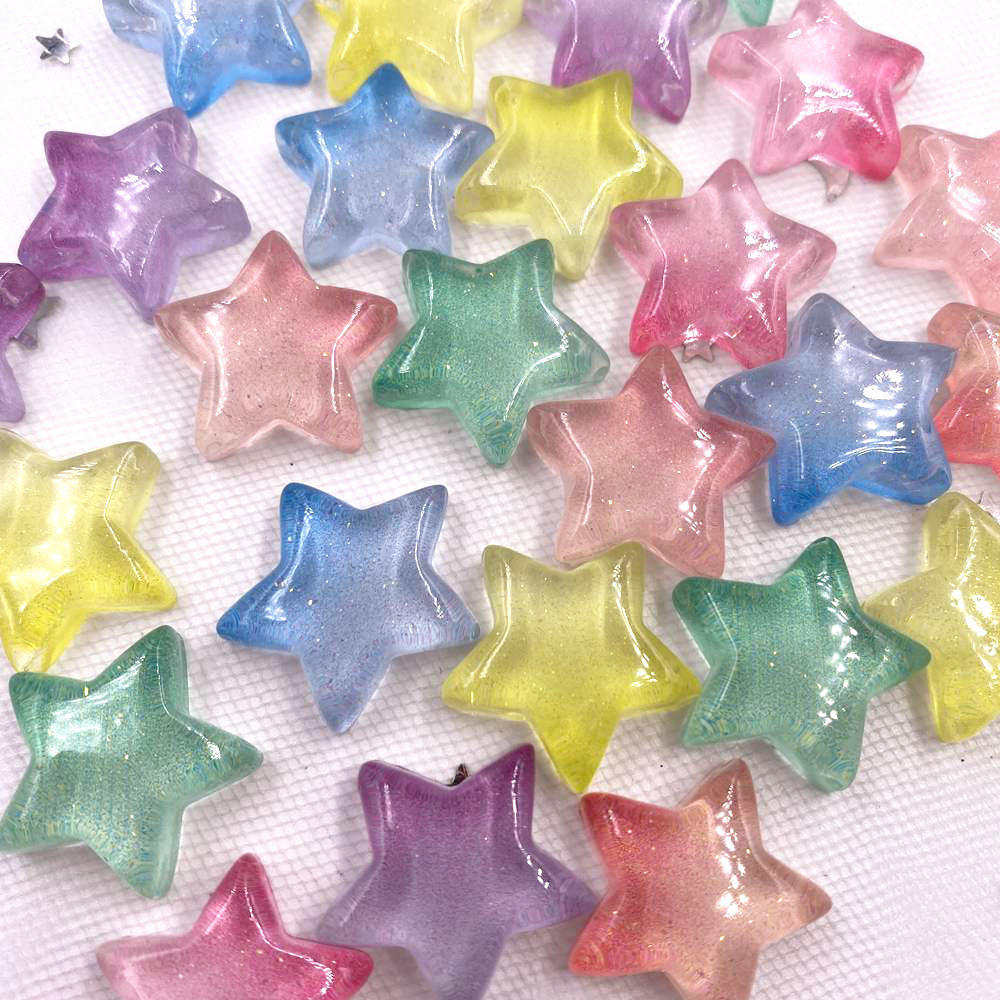 Star Flat Back - 透明な樹脂のキラキラ,20個,キャンディー,カラフルな星,ラインストーン,フラットバック,スクラップブック,手作りのクリスタル装飾フィギュア,om046