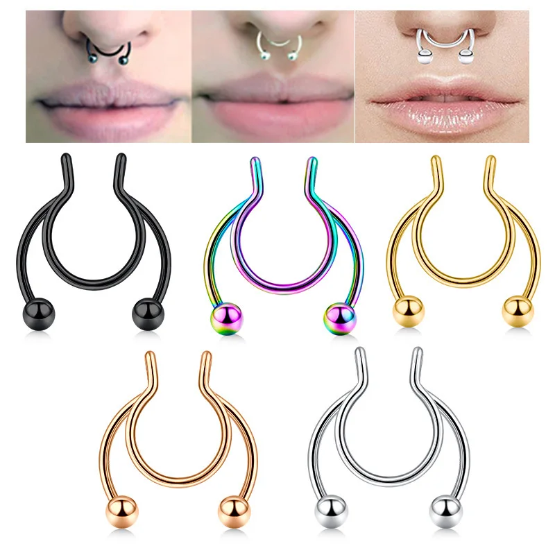 Body Jewelry Nose - U 字型偽鼻リングヒップフープセプタムロックステンレス鋼クリップ鼻リングフープシンプルなパンクスタイルボディジュエリー
