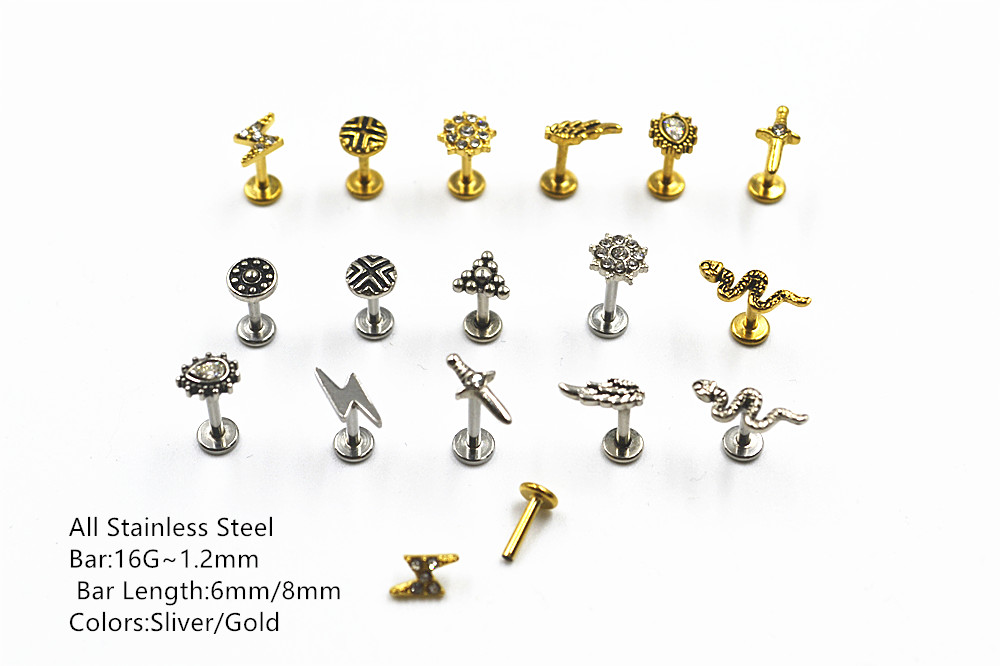 Body Jewelry Hot - スチール製サージカルボディジュエリーピース/ロット,16x6/8mm,スネークリング,リップバー,ラブレットピアス,イヤーヘリックス軟骨スタッド,新品,トレンディ