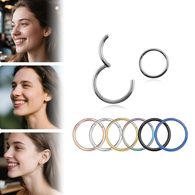 Body Jewelry And Earrings - 16G 316L サージカルスチール製ヒンジ付きクリッカーノーズセプタムリングフープイヤリングリップトラガス軟骨ボディピアスジュエリー、6mm-12mm