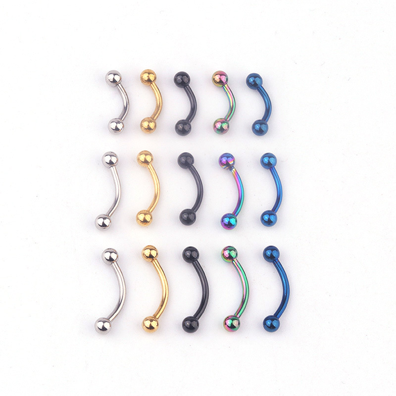 Eyebrow Curved Barbell - 5個/ロット 16G 316Lステンレス鋼製カーブバーベル 6mm 8mm 10mm
