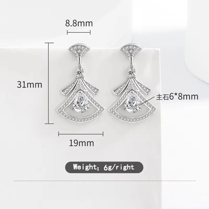 Body Jewelry Lot - 絶妙なダイヤモンドがちりばめられた扇形の925スターリングシルバーイヤリング。 女性用幾何学模様ジルコニアピアスイヤースタッドペンダントジュエリーギフト。
