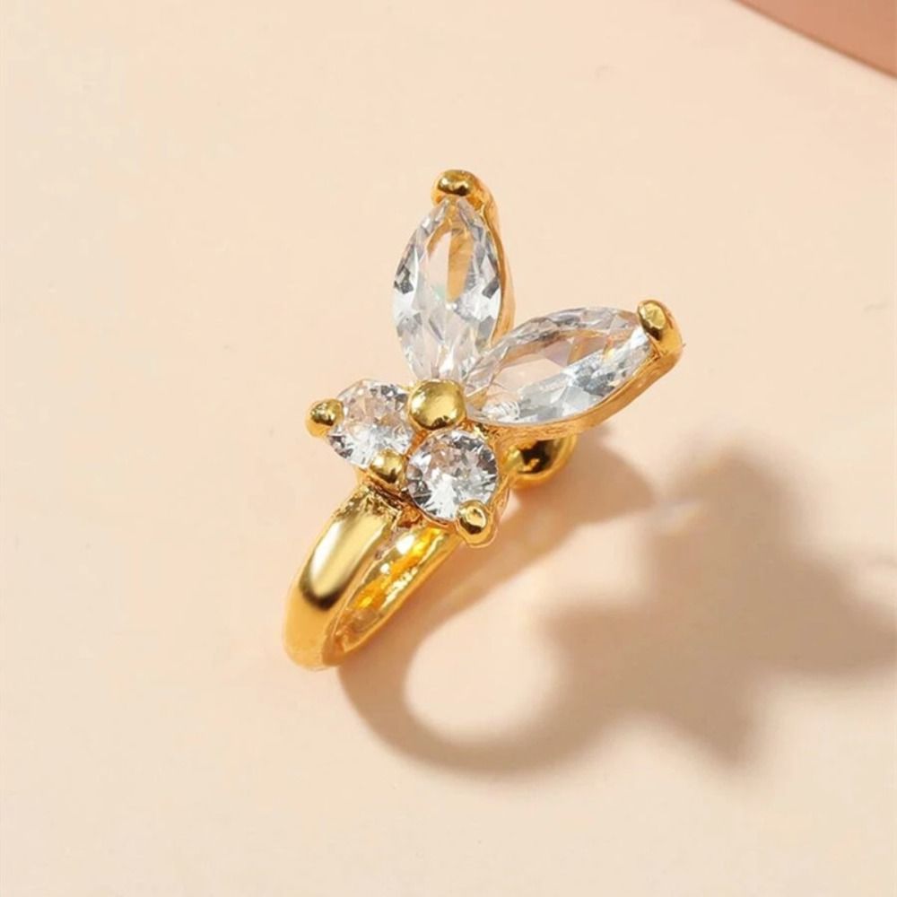 Body Jewelry And Earrings - ラインストーンバタフライノーズリング ジルコン銅製クリップオンノーズフープリング ボディジュエリー フェイクピアス ノンピアス イヤークリップ