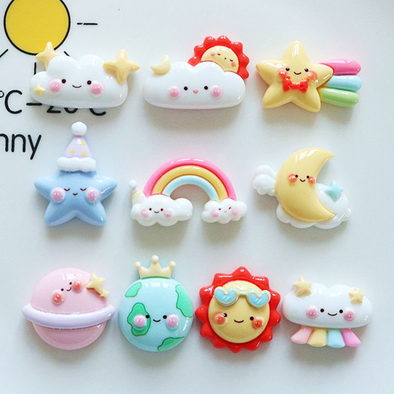 Star Flat Back - 10 個新しいかわいい漫画虹、星、雲シリーズフラットバック飾りジュエリー弓アクセサリー