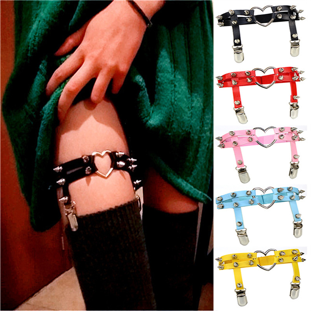 Body Jewelry Online - 1 個女性パンクゴスハート Pu レザー弾性脚リングボディジュエリー脚弾性ボディチェーンサスペンダーガーターベルト