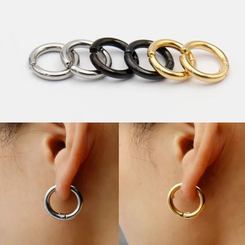 Body Jewelry And Earrings - 偽のハギーフープイヤリング、男性と女性のためのステンレス鋼クリップ、ドリルされていない、偽の光沢のあるイヤリング、2 6個