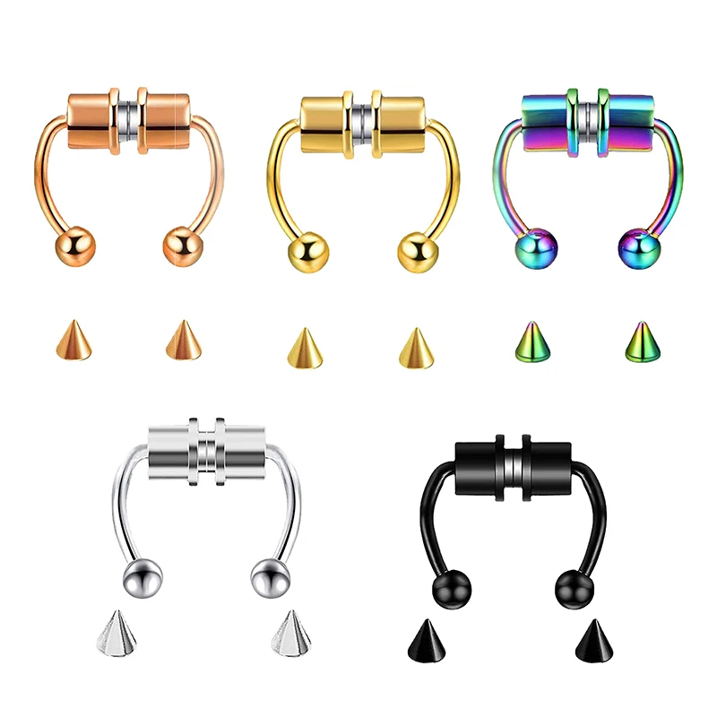 Body Jewelry Nose - 偽ピアス鼻リングフープセプタム非ピアスノーズクリップロック HipHoop ステンレス鋼マグネットファッションパンクボディ女性ジュエリー