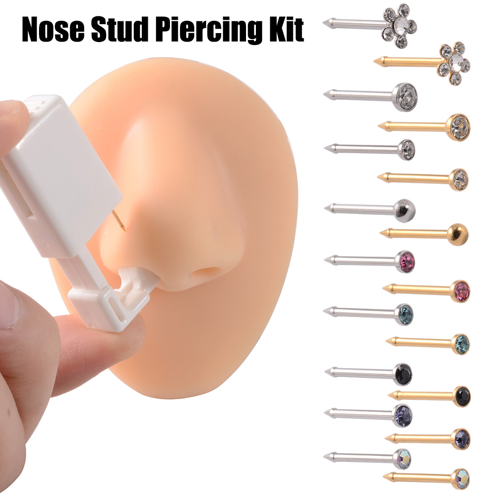 Body Jewelry Factory - 使い捨て安全滅菌済みノーズスタッド用ピアスユニット ピアスガンツールマシンキット スタッドCZイヤリング ボディジュエリー 簡単使用 0.8mm