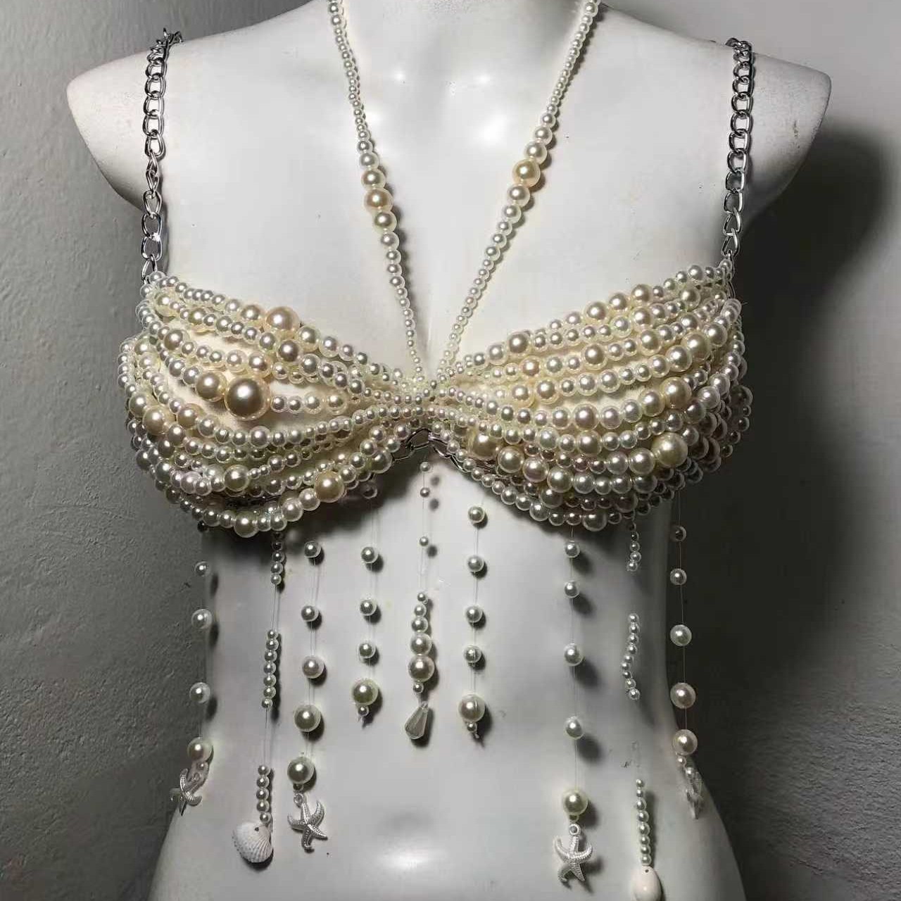 Body Jewelry Vest - 夏の女性用チェーンコルセットキャミソール、服飾ドレスデコレーション、パールタッセルボディジュエリー、エレガントなベスト、クラブウェア