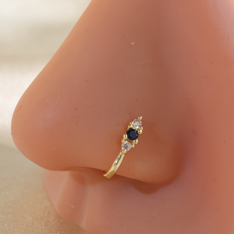 Body Jewelry Nose - 真鍮製のブルージルコンノーズクリップ1個セット、女性用ボヘミアンレトロスタイルのノンホールノーズリング