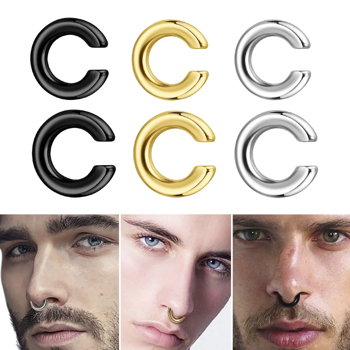 Body Jewelry And Earrings - 1個入り 大げさなC型ノンピアス鼻リング フェイクピアス ノンピアス耳骨クリップ メンズ用 イヤーカフイヤリング