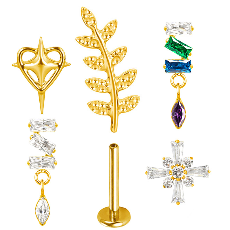 Body Jewelry Factory - ASTM F136規格チタン製イヤーピアス ハート/3角形CZイヤースタッド ジルコントップ ラブレットピアス 工場卸売