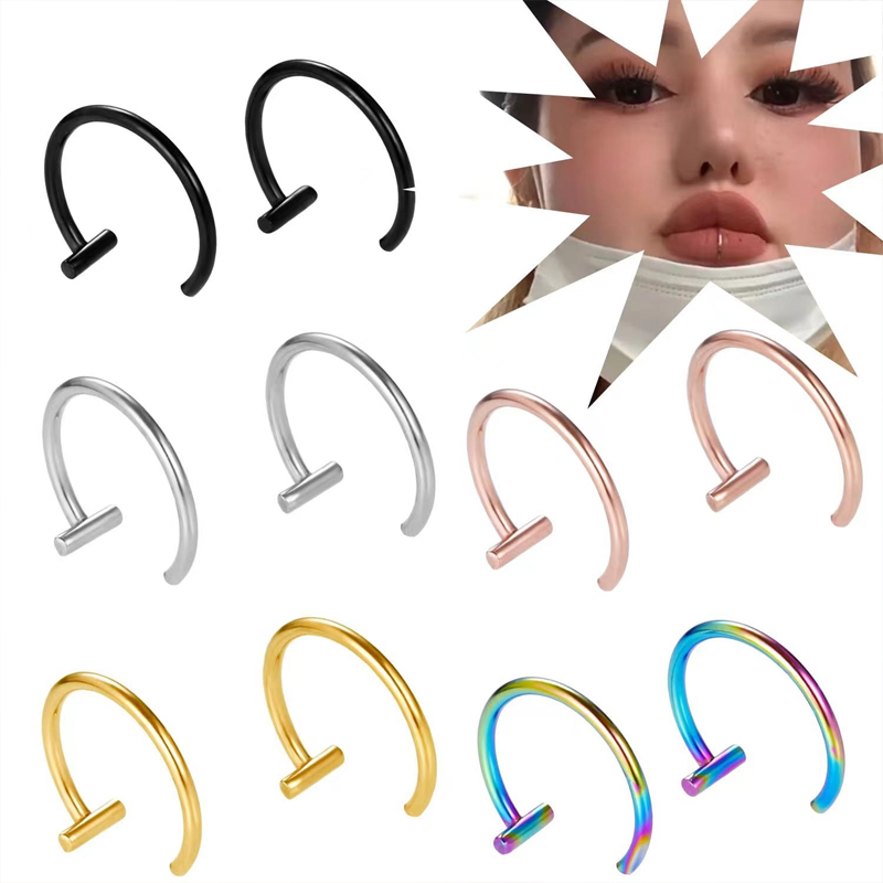 Body Jewelry And Earrings - 18Gサージカルスチール製リップリング、ハーフフープイヤリング、オープンフープ、Tバーハーフハギー、軟骨トラガスピアスジュエリー、女性＆男性用