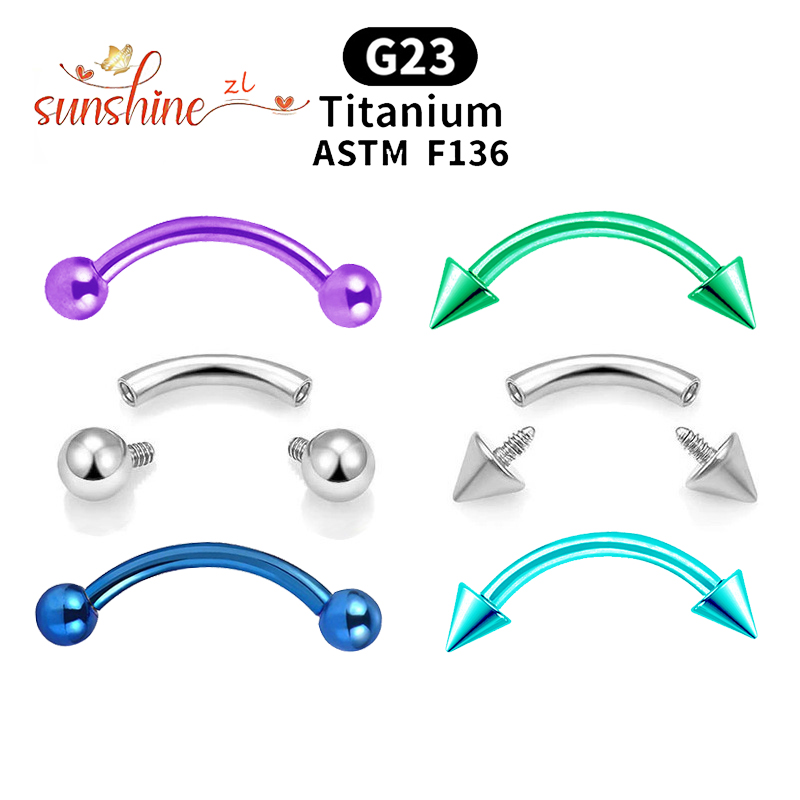 Eyebrow Curved Barbell - 2 個雌ねじ G23 チタン湾曲バーベル眉毛珠ヘリックス耳腹リップリングボディピアスジュエリー