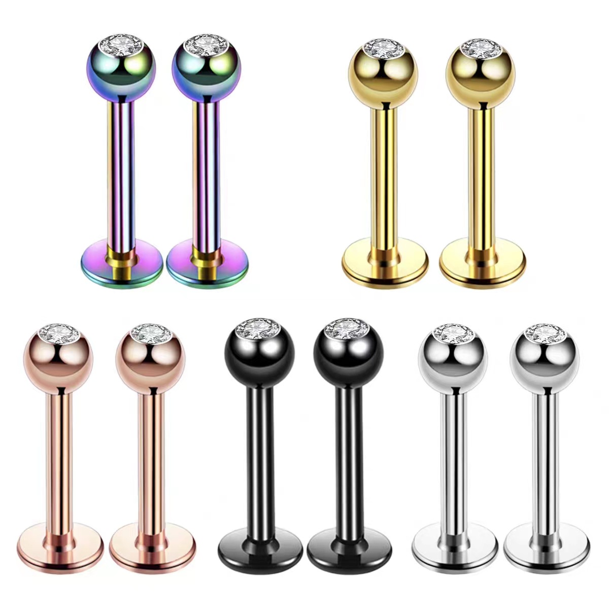 Body Jewelry And Earrings - 16G サージカルスチール ボールトップ CZ リップ セプタム