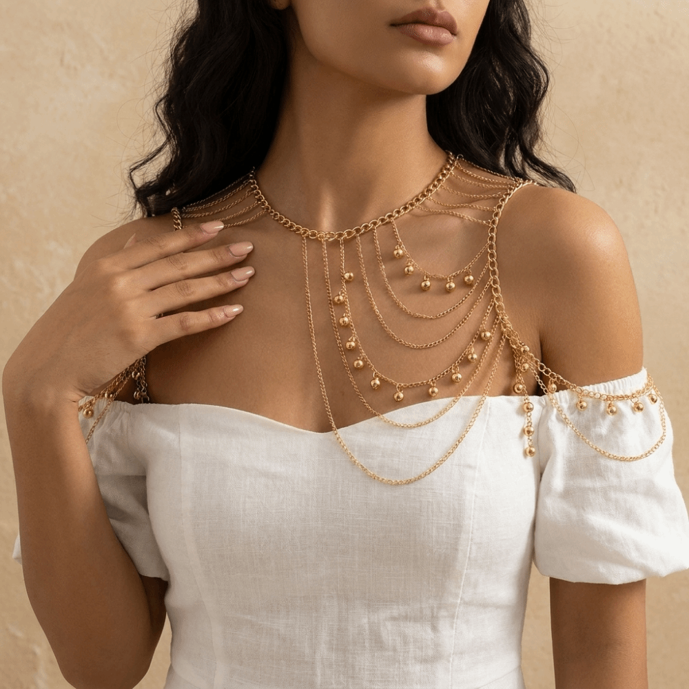 Body Jewelry Hot - ホットガール 多層タッセルボール ショルダーチェーン メタルボール デイリーボディジュエリー シャイニーファッション
