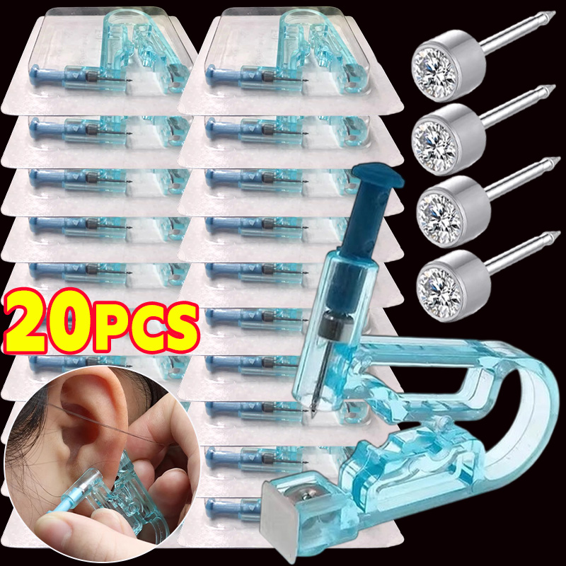 Body Jewelry Factory - 1/20個入り ブルー使い捨て耳ピアスガンキット 無菌安全 鼻ピアスツールセット マシンキット スタッド
