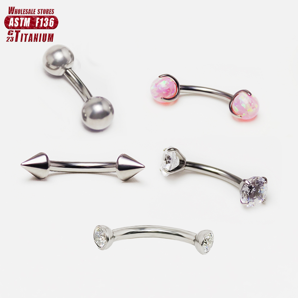 Eyebrow Curved Barbell - F136 チタンピアス 3-5mm オパール カーブバーベル アイズ