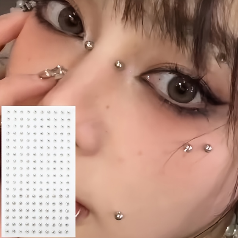 Body Jewelry Nose - ピアス不要の自己粘着式フェイクピアスキット4点セット、リップスタッド/ノーズスタッド/アイブロウスタッド4点を含む