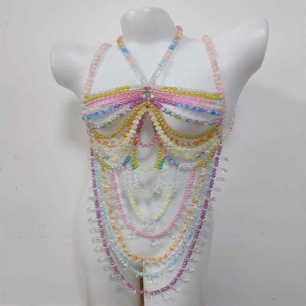 女性用アクリル多層スパイスチューブトップ、手作りパールボディ - Body Jewelry Vest のレビューと価格