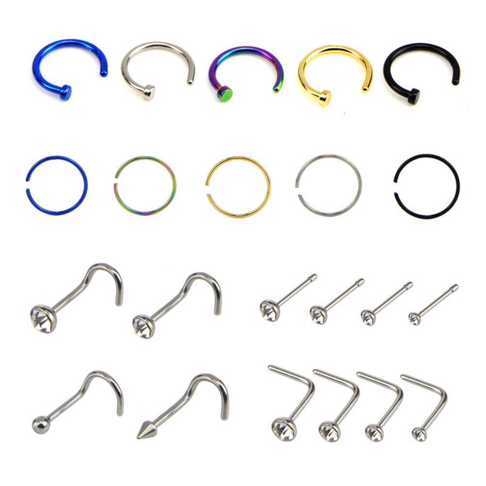 22個入り、女性用ステンレス製ノーズリングセット。アレルギー - Body Jewelry Ideas のレビューと価格