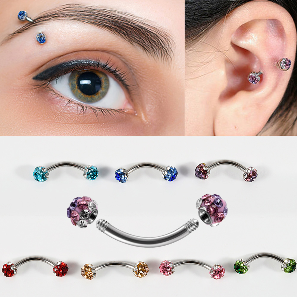 1/5/7 個サージカルスチールラインストーン外ネジ眉毛リン - Eyebrow Curved Barbell のレビューと価格