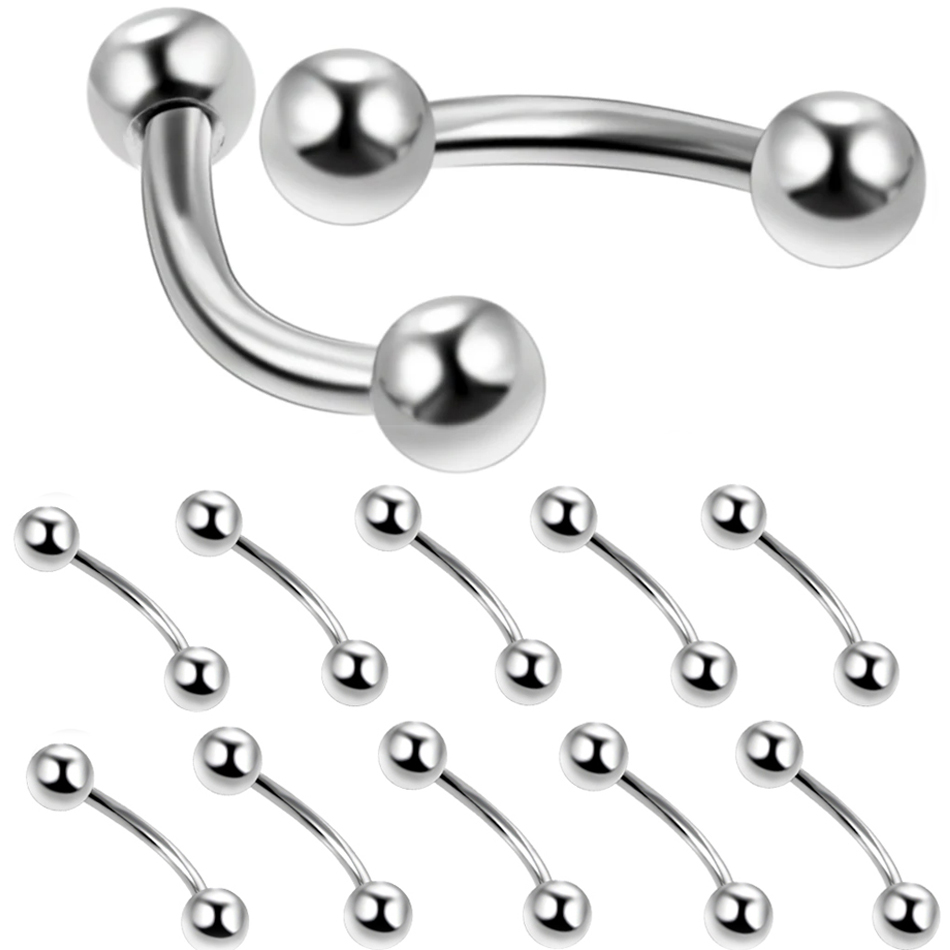 10 ピース/ロット鋼眉毛バナナピアスリング湾曲したバーベル - Eyebrow Curved Barbell のレビューと価格