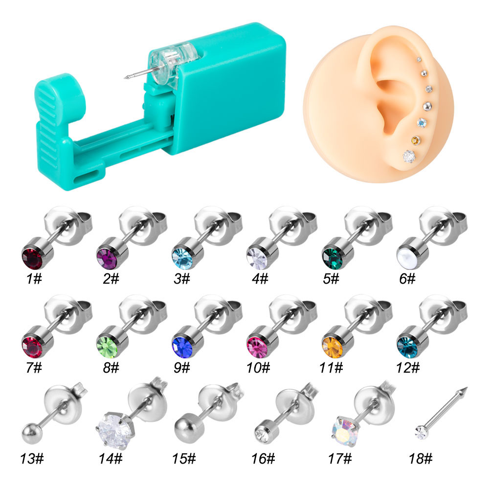 1個使い捨てグリーン耳ピアスツールマシン内蔵誕生石スタッドイ - Body Jewelry Factory のレビューと価格