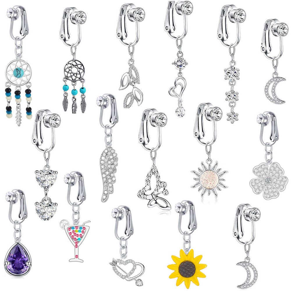 偽の腹と偽のへそピアス,へそピアス,へそ,ニペアクリップ,さ - Body Jewelry And Earrings のレビューと価格