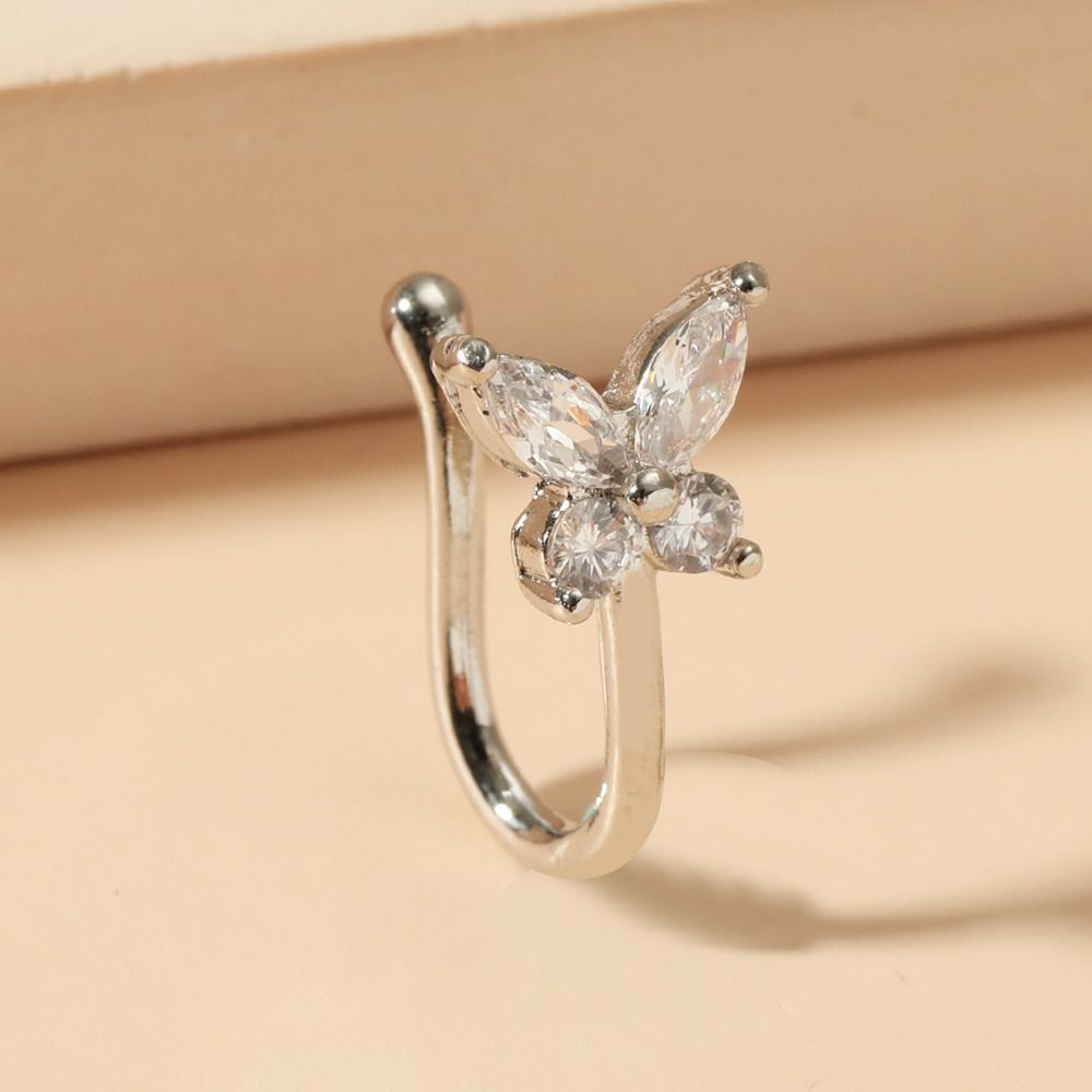 ラインストーンバタフライノーズリング ジルコン銅製クリップオ - Body Jewelry And Earrings のレビューと価格