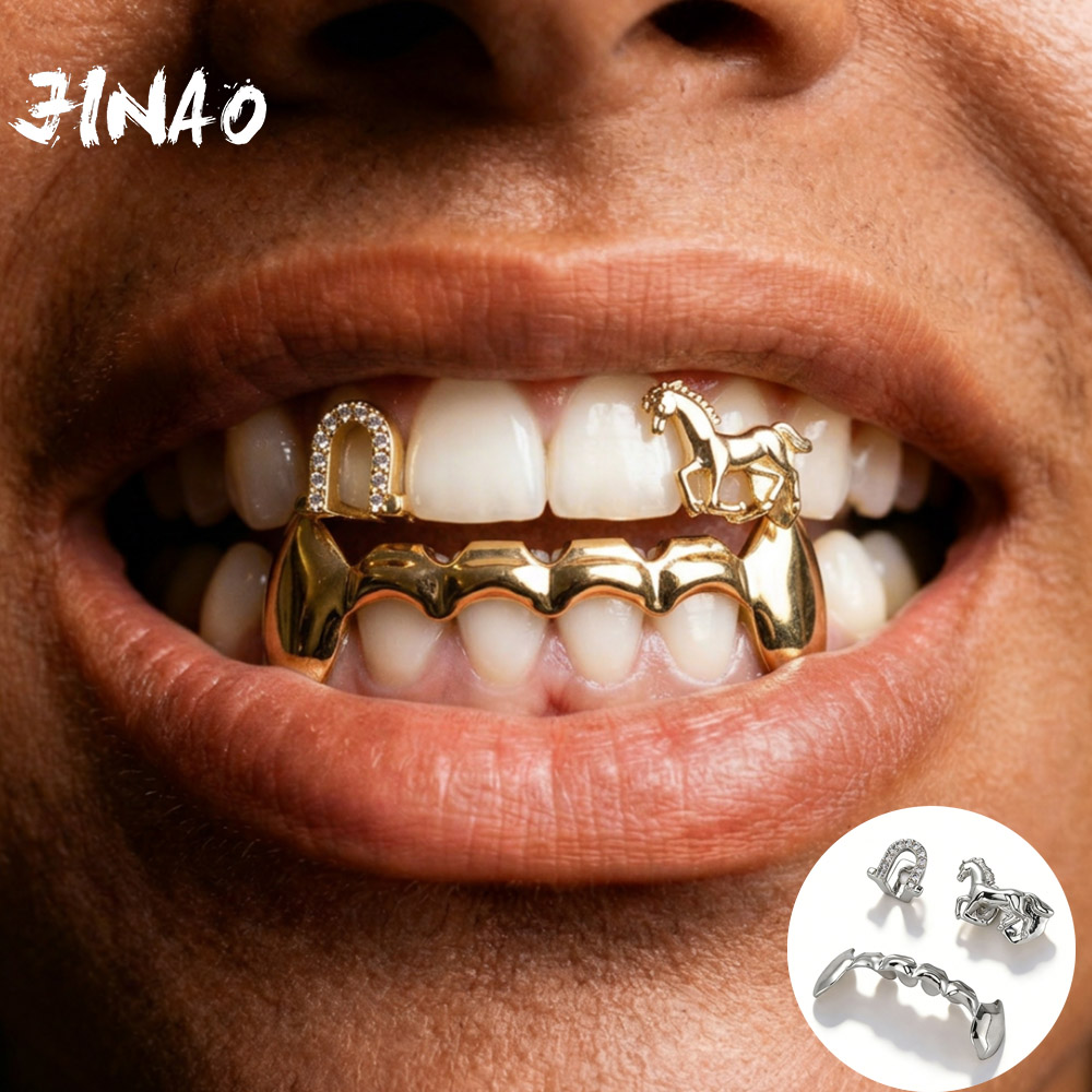 JINAO ヒップホップ 3ピース歯飾りセット アイスドCZ - Body Jewelry Lot のレビューと価格