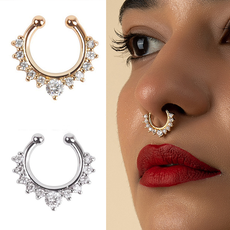 女性のためのU字型の偽の鼻とスタッド、ピアスの鼻の錠、クリス - Body Jewelry And Earrings のレビューと価格