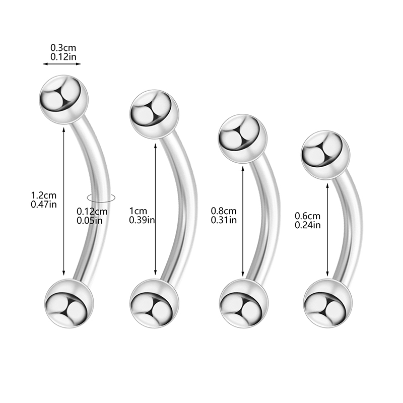 6個入り ステンレス製 カーブバーベルジュエリー - バナナ - Eyebrow Curved Barbell のレビューと価格