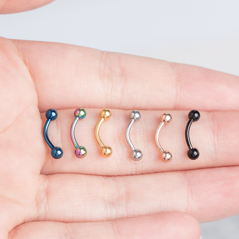 6個入り ステンレス製 カーブバーベルジュエリー - バナナ - Eyebrow Curved Barbell のレビューと価格