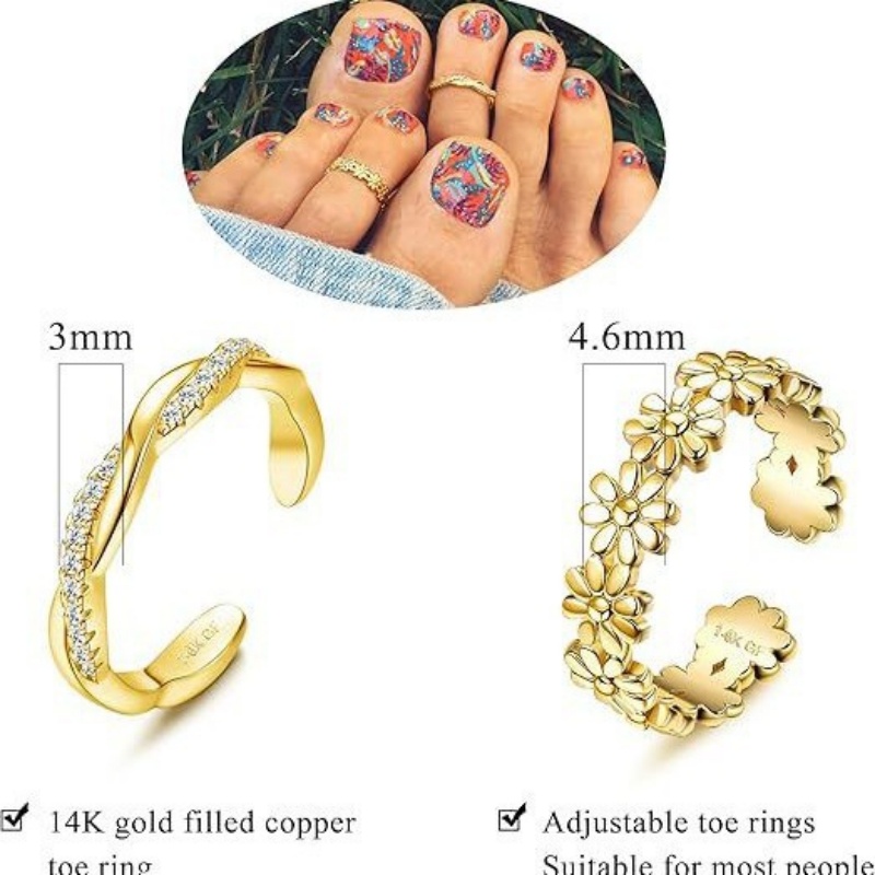 14Kゴールドメッキ調整可能ジルコンフットリング2個セット、 - Body Jewelry Lot のレビューと価格