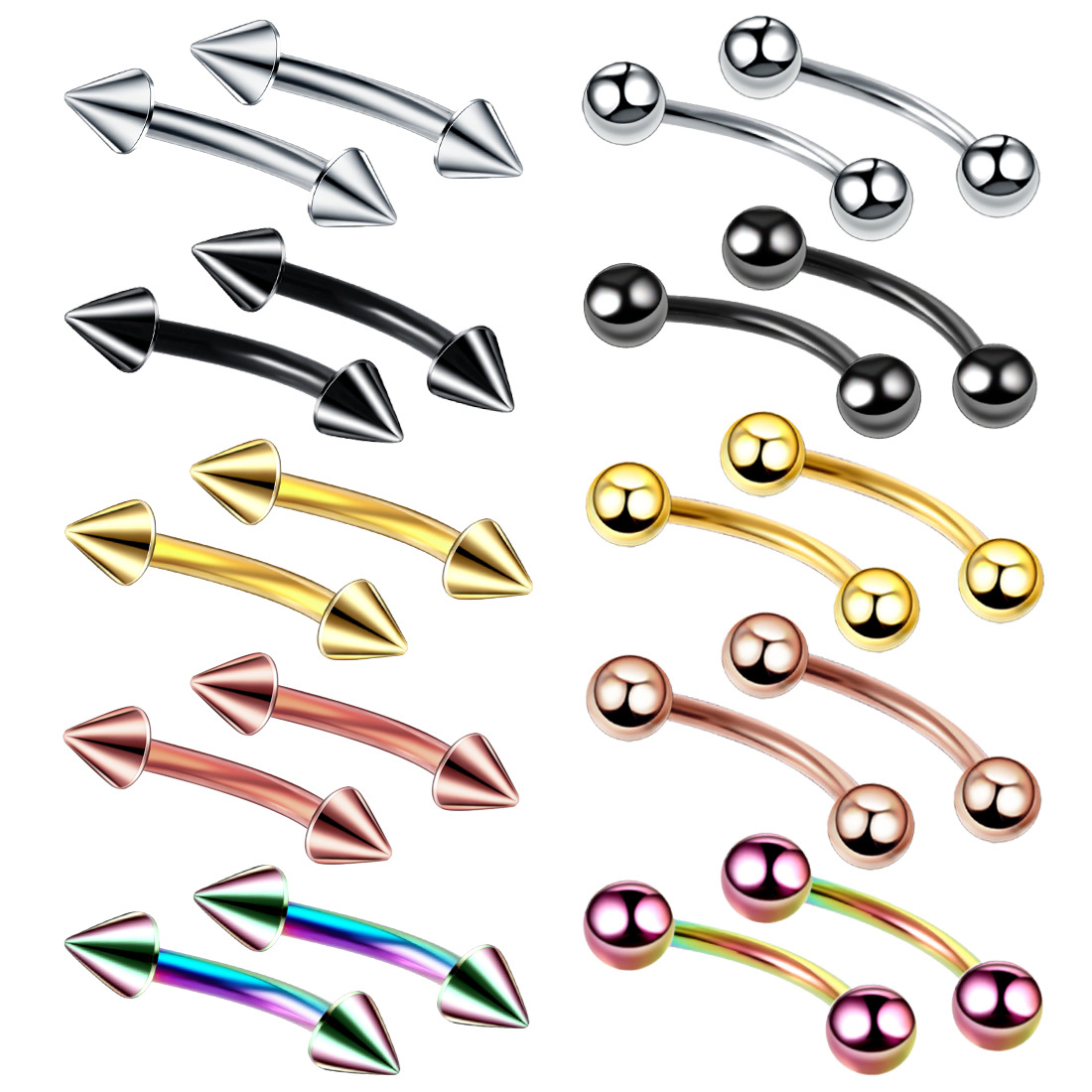 スチールアイブロウバナナパンピアス、湾曲したバーベル、リップ - Eyebrow Curved Barbell のレビューと価格