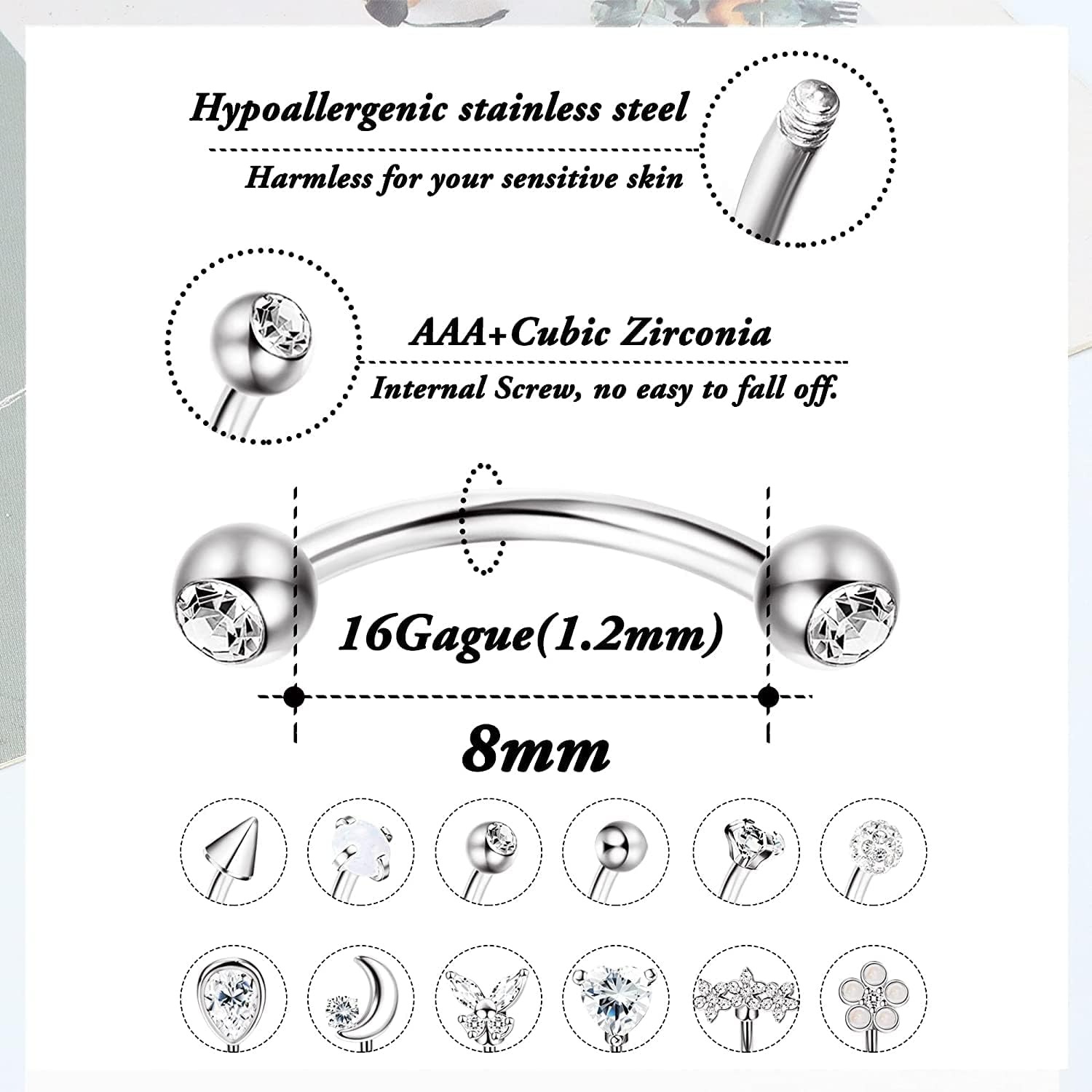 ボビスティ 1個 ステンレス製 カーブバーベルピアス ベリー - Eyebrow Curved Barbell のレビューと価格