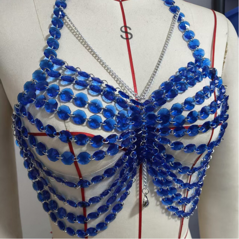 女性ボディチェストチェーンファッションセクシーな完全手作りビ - Body Jewelry Vest のレビューと価格