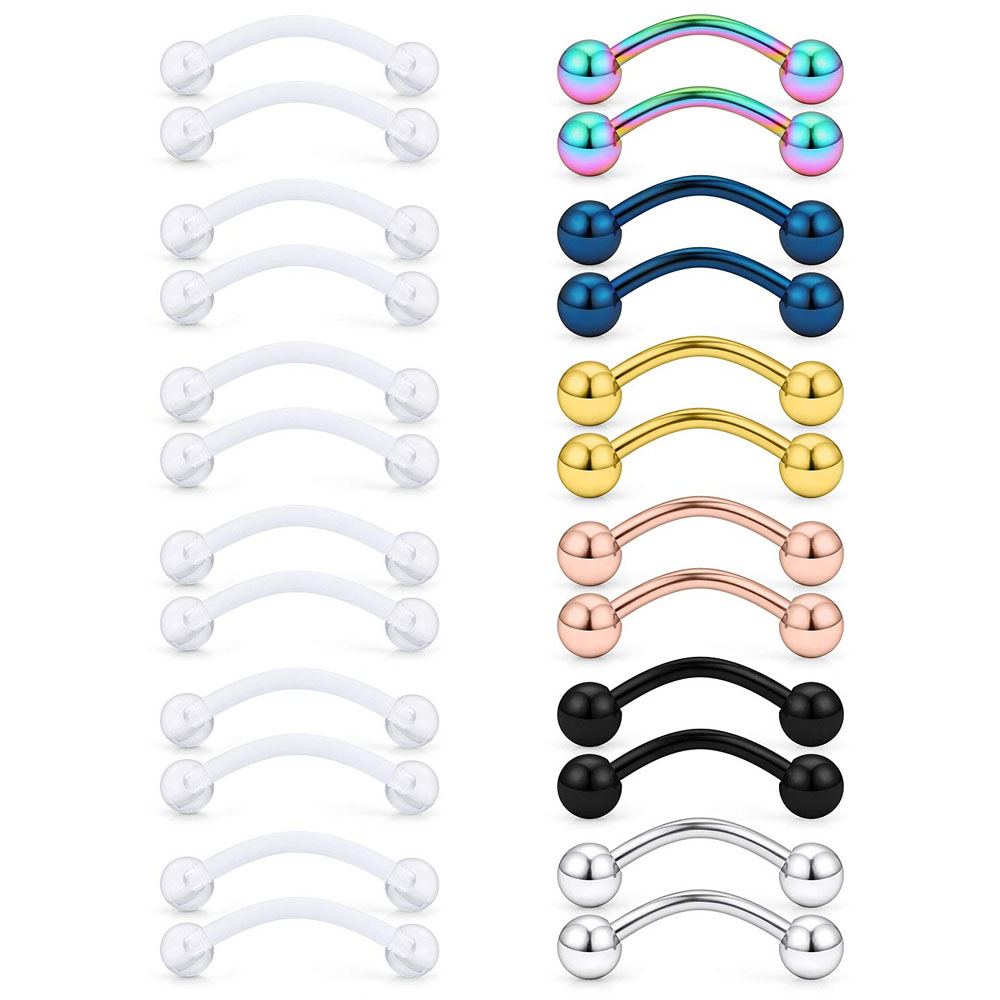バイオフレックス-ステンレス鋼の湾曲された舌リング、透明なア - Eyebrow Curved Barbell のレビューと価格