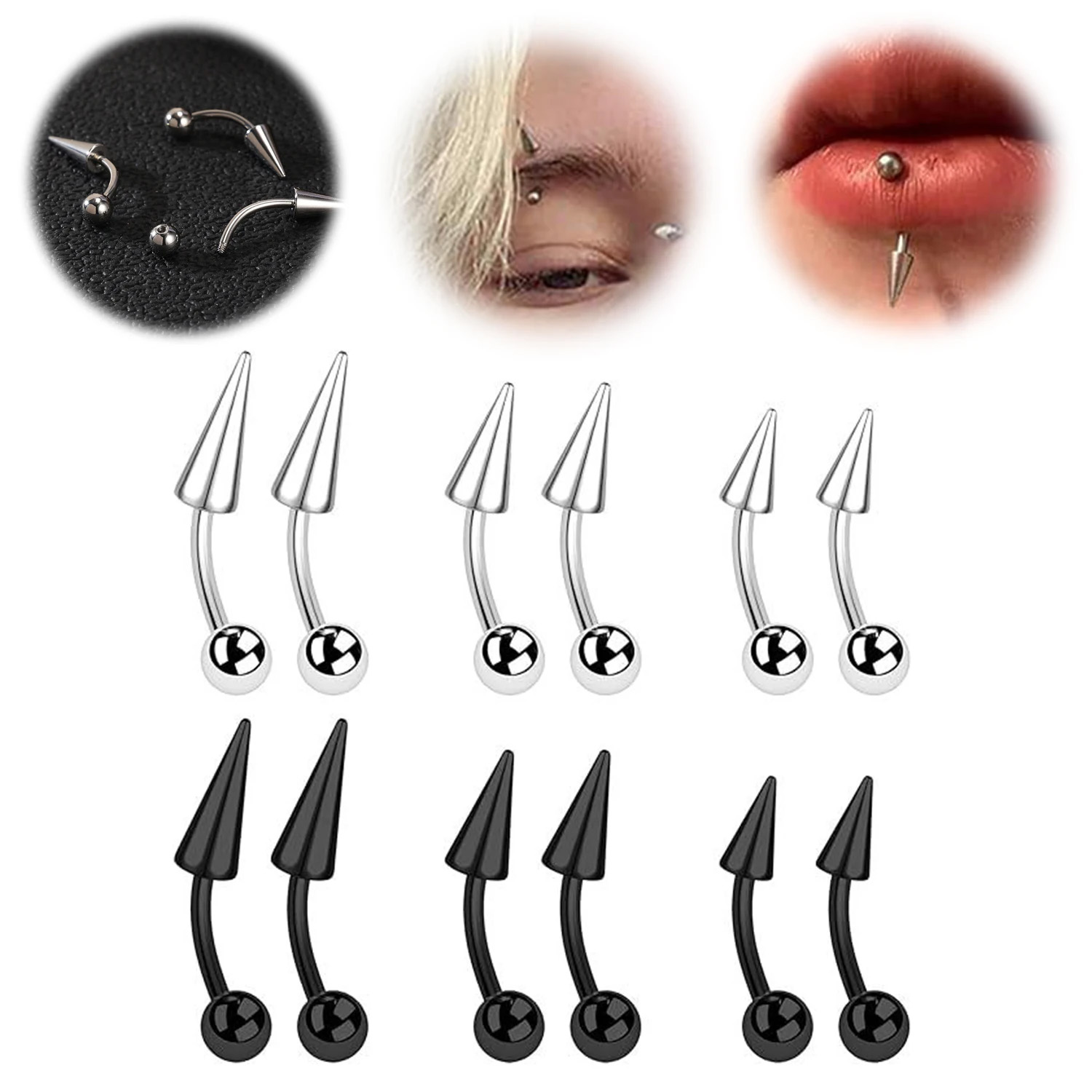 1PC 16 グラムロングスパイクブリッジステンレス鋼眉毛リ - Eyebrow Curved Barbell のレビューと価格
