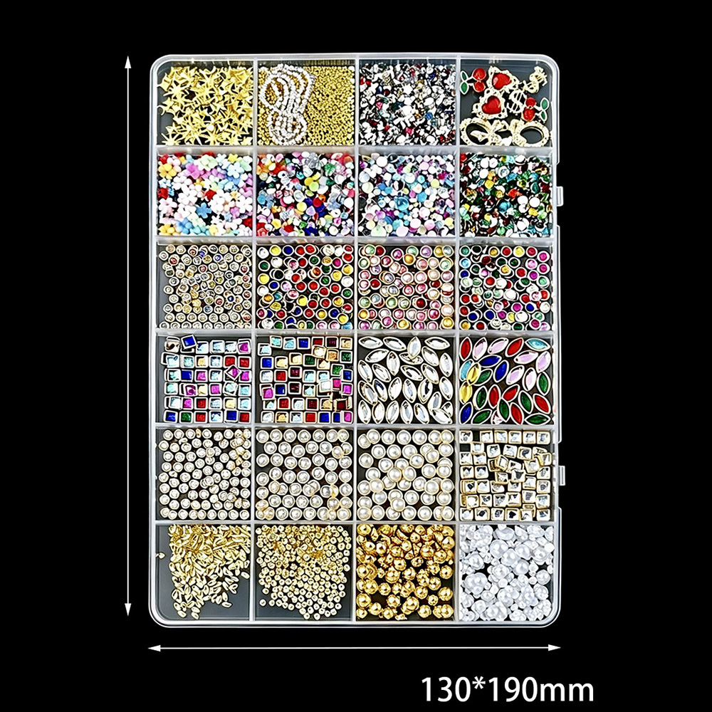 DIYネイルアートデコレーション 24グリッドセット 3Dフ - Star Flat Back のレビューと価格