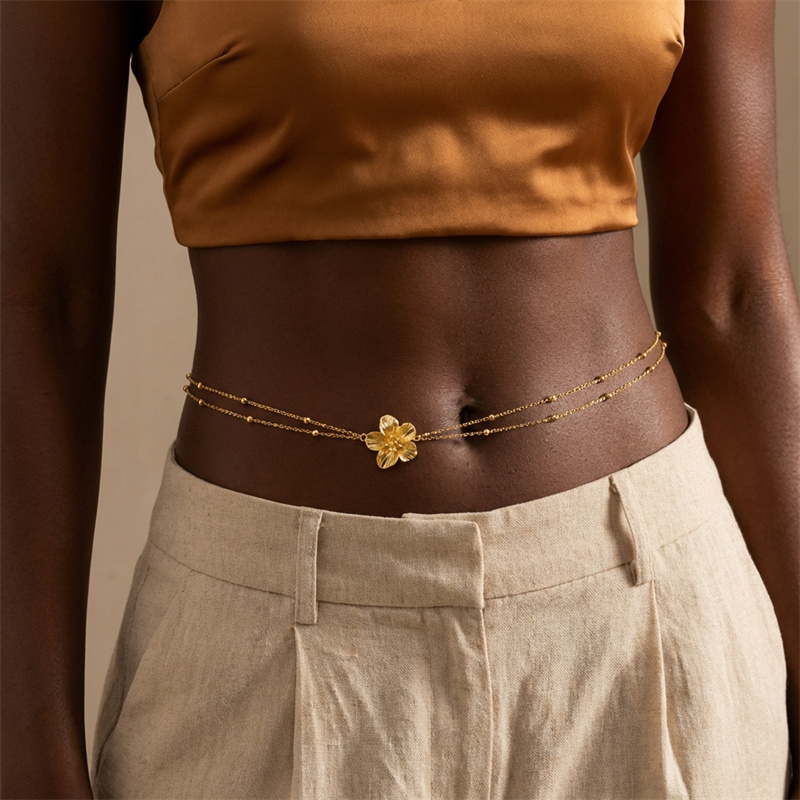 シンプルな二重層ベリーチェーン女性用 Y2K ゴールドカラー - Body Jewelry Online のレビューと価格