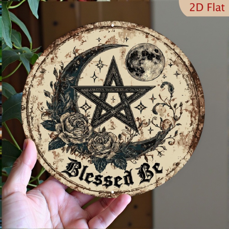 2D平面ピース - 月、五芒星、バラ模様の丸い木製看板 -  - Star Flat Back のレビューと価格