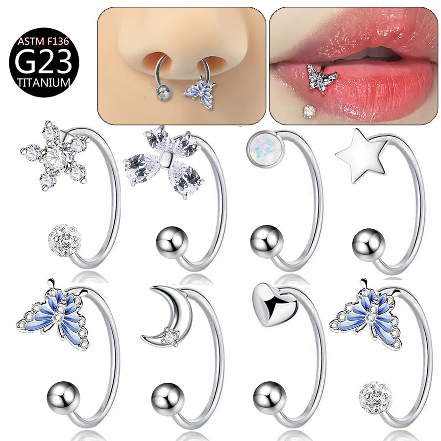 ASTM F136チタン製バタフライリップリング、CZフラワ - Body Jewelry And Earrings のレビューと価格