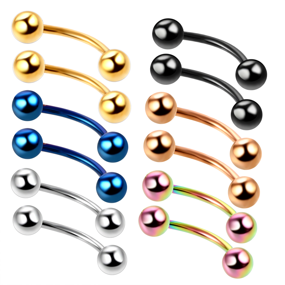 ロット 2 個チタン陽極酸化カラフルな湾曲したバーベル眉毛ピ - Eyebrow Curved Barbell のレビューと価格
