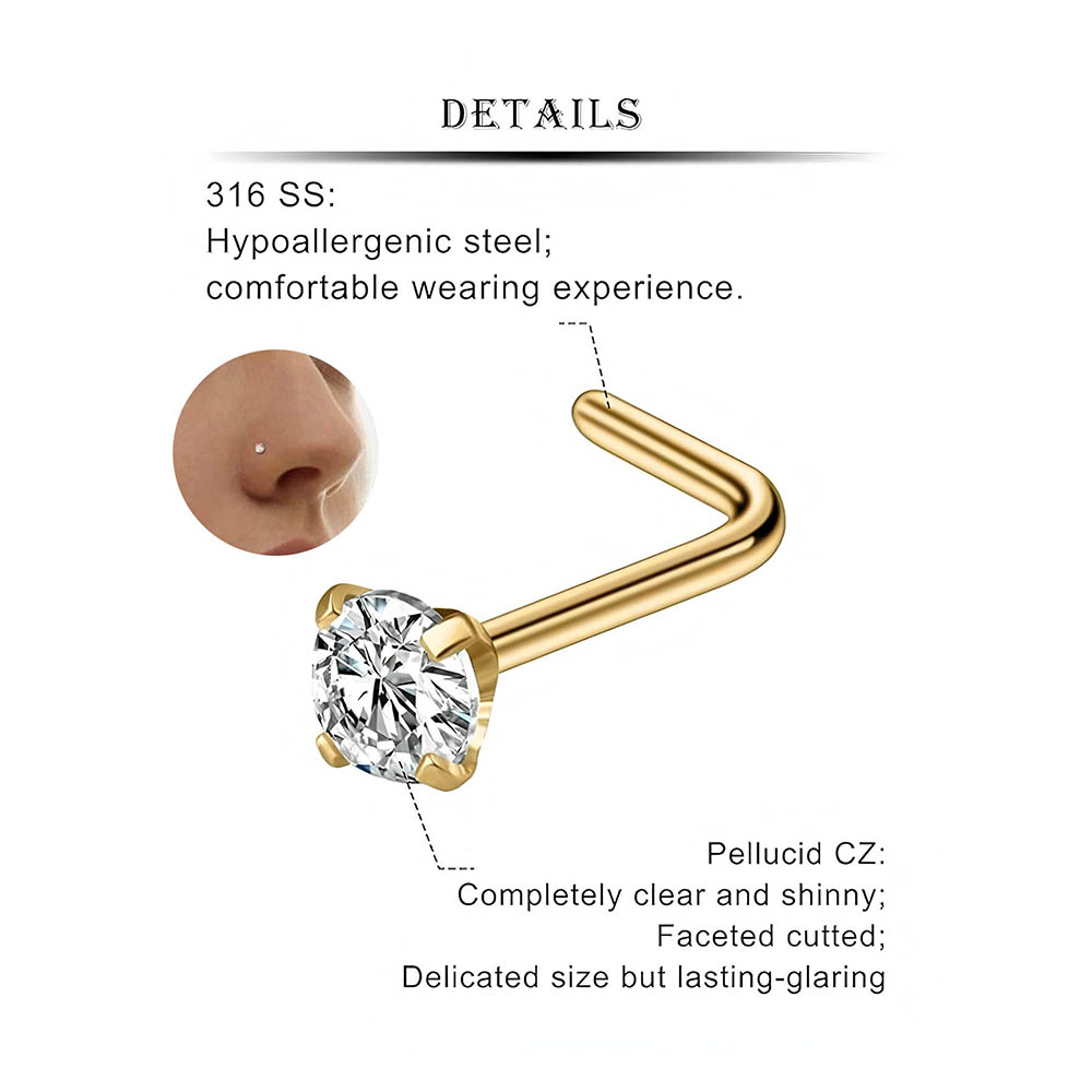 12個入りフルセット 316L低アレルギー性L字型ノーズスタ - Body Jewelry Lot のレビューと価格